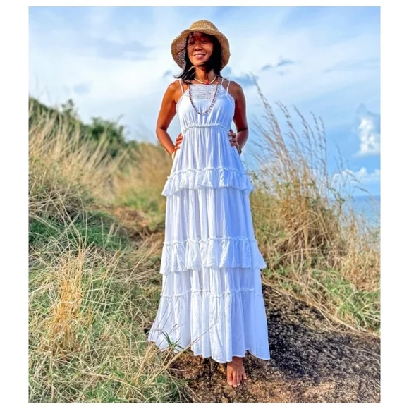 CREAM MAXI BOHO RUFFLE DRESS - Picture 8 of 12